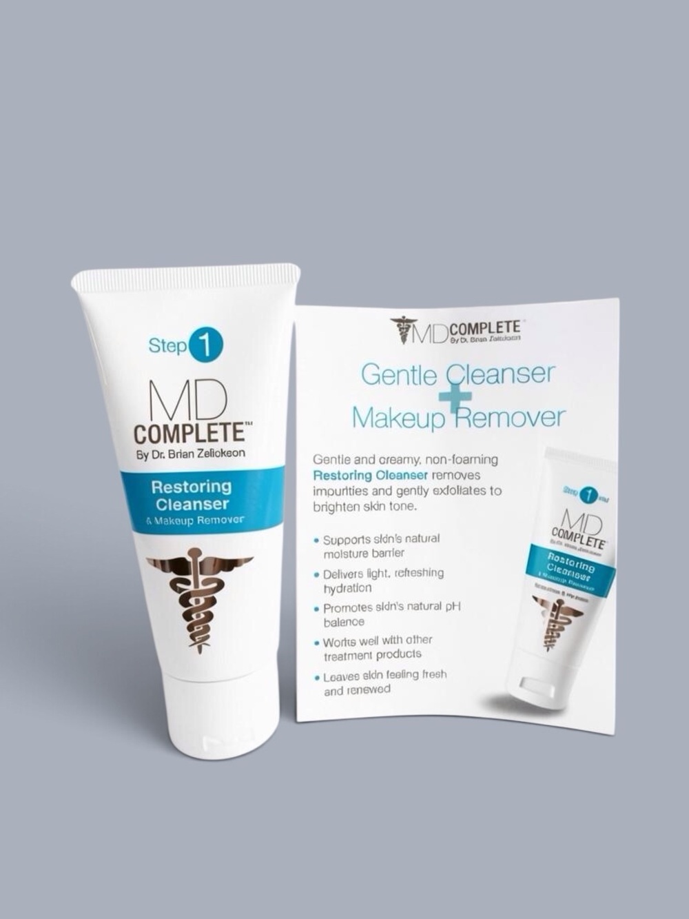 MD Complete Restoring Cleanser & Makeup Remover โ White with Teal Accent
